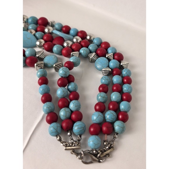 Faux Acrylic Turquoise, Real Coral, and AB Rhinestone Southwest Vibe Necklace! - Picture 4 of 5